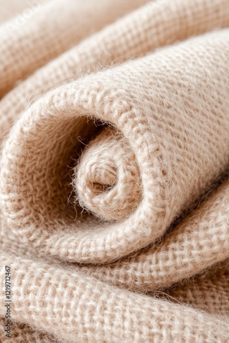 Soft beige woolen fabric texture close-up exquisite textile material