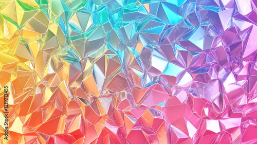 An abstract holographic rainbow foil texture with jagged, crystalline patterns, shifting iridescent colors, and a futuristic metallic shine