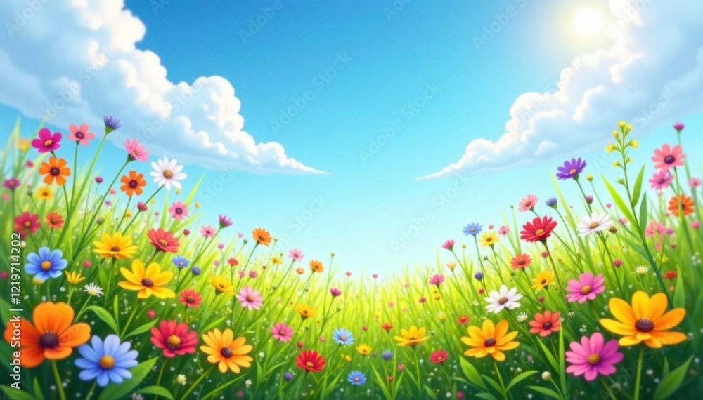 colorful wildflowers in a meadow under sunny sky, meadow, flowers colorful wildflowers in a meadow under sunny sky, meadow, flowers