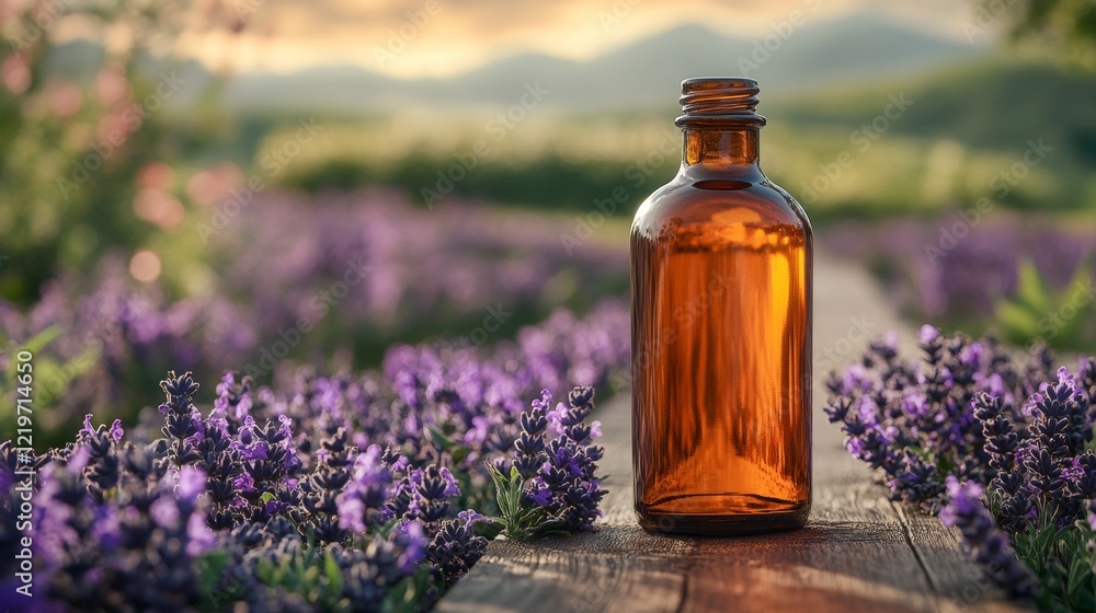 Amber Glass Bottle in Lavender Field Amber Glass Bottle in Lavender Field