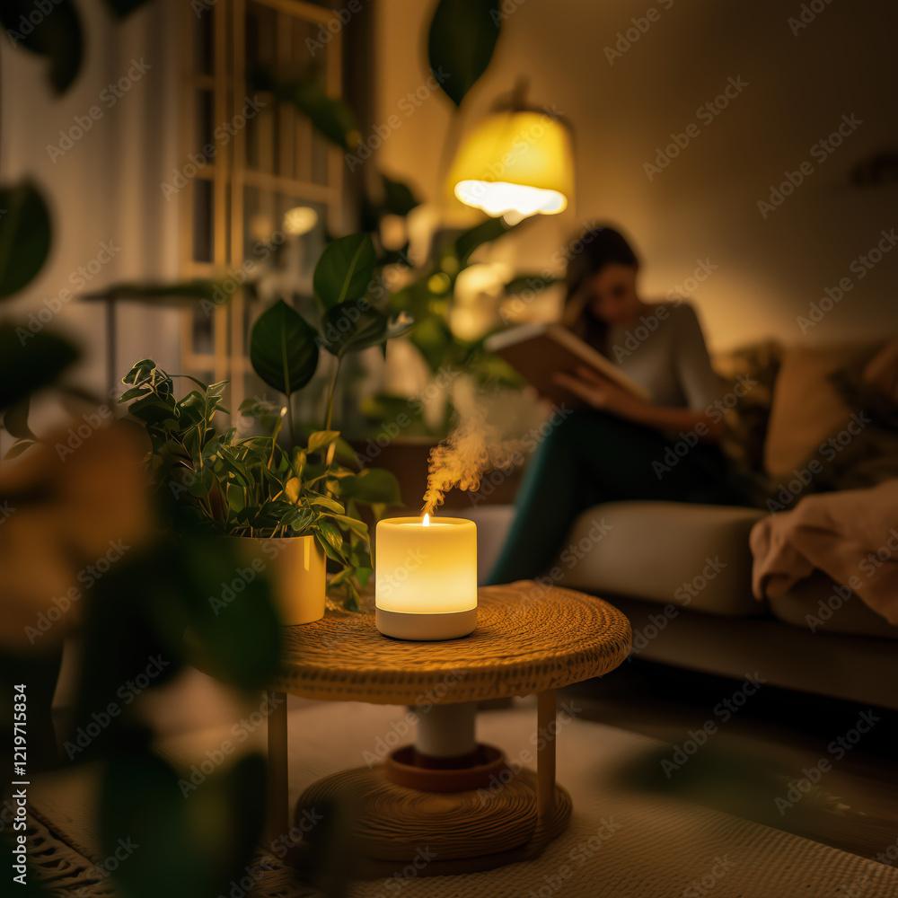Candle with Essential Oil Diffuser in a Cozy Room 2