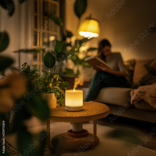 Obraz na płótnie Candle with Essential Oil Diffuser in a Cozy Room 2 w salonie