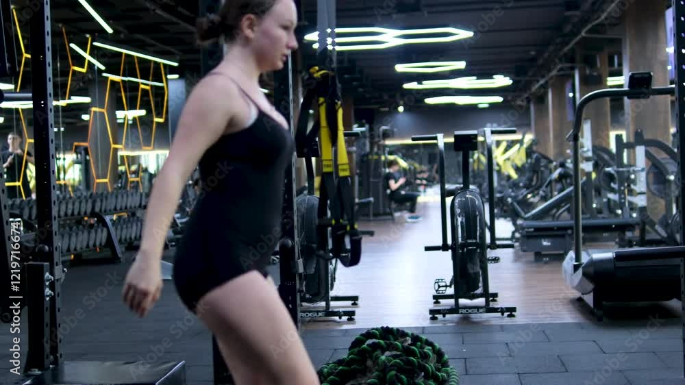 Close-up shot of caucasian woman lifting heavy dumbbell to train her arm muscles. Portrait of female athlete sweating in a gym. High quality 4k Close-up shot of caucasian woman lifting heavy dumbbell to train her arm muscles. Portrait of female athlete sweating in a gym. High quality 4k