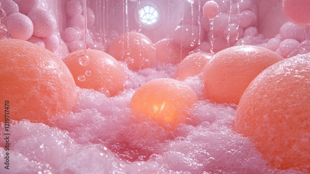 Fototapeta premium Playful Bubbles and Oranges in a Dreamy Setting
