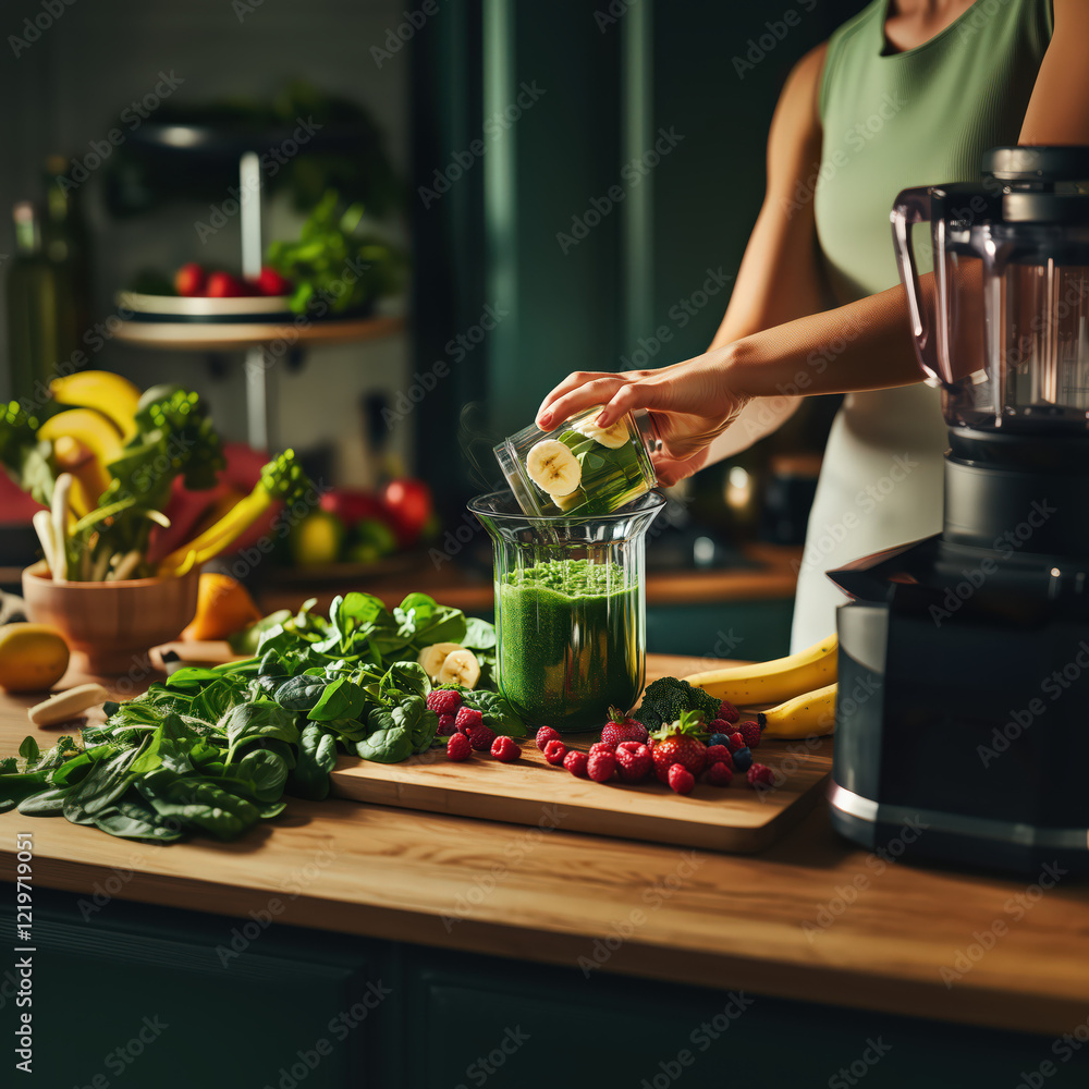 Smoothie Preparation in Modern Kitchen