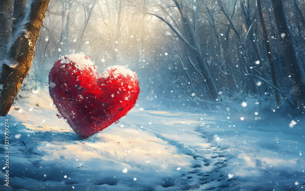 Snowy Valentinea??s Day postcard scene with a heart accent and room for heartfelt messages Snowy Valentinea??s Day postcard scene with a heart accent and room for heartfelt messages
