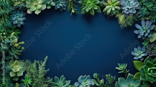 Wallpaper Mural Composition verdant foliage borders a calm blue background, blending vibrancy and serenity for an eye-catching design. Torontodigital.ca