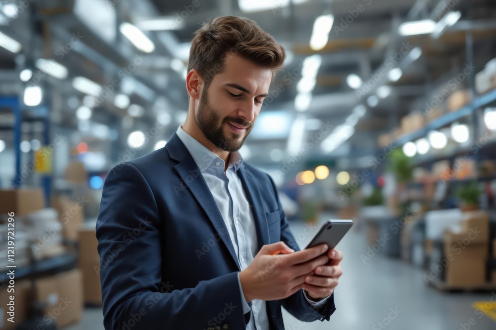 Businessman using smart phone at industry Businessman using smart phone at industry