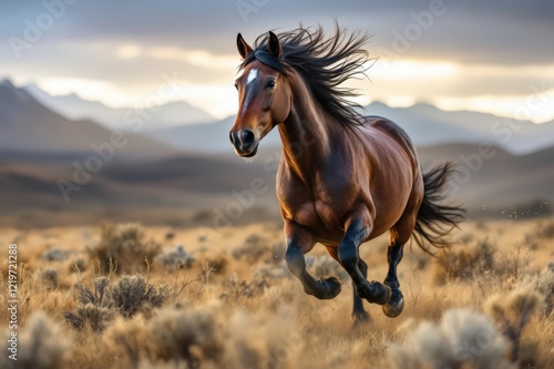 Chilean Corralero horse galloping in the wild