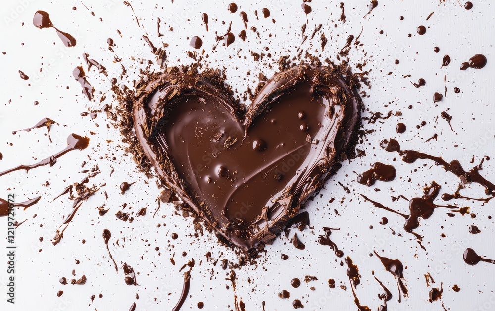 Fototapeta premium Heart made of chocolate with splashes on a white background for Saint Valentines Day and 8 march womans day