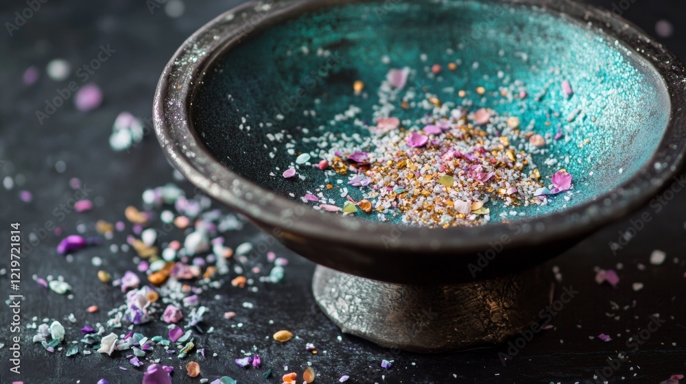 Turquoise Bowl with Colorful Flower Petals Turquoise Bowl with Colorful Flower Petals