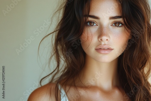 Wallpaper Mural Close-up photo of a woman's face with noticeable freckles, suitable for use in portraits, beauty and lifestyle concepts Torontodigital.ca