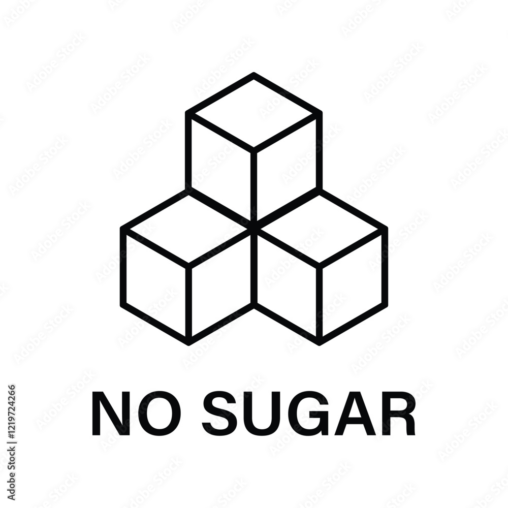 No Sugar icon line symbol. Sugar free simple black outline symbol. No sugar, glucose concept cubes icon flat design, ideal for sticker, stamp, food, print or web. Vector illustration, EPS 10. No Sugar icon line symbol. Sugar free simple black outline symbol. No sugar, glucose concept cubes icon flat design, ideal for sticker, stamp, food, print or web. Vector illustration, EPS 10.
