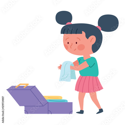 Packing girl suitcase