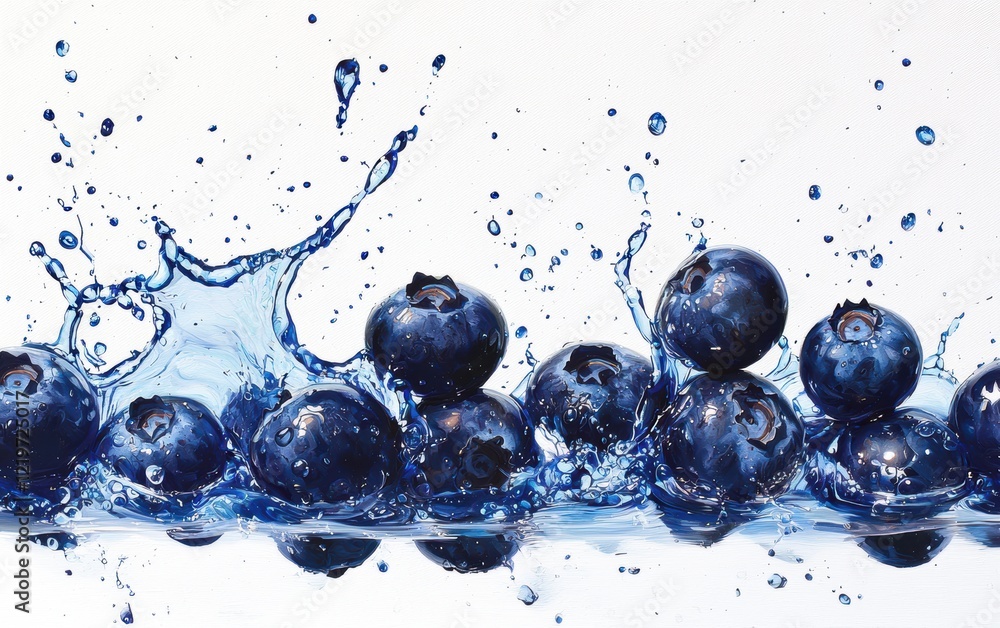 custom made wallpaper toronto digitalLush blueberries with a deep blue juice splash, creating a dynamic composition on a pure white surface