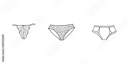 Swimming suits set. Doodle panties collection. Modern and classic style feminine sketches. Plus siaze swimsuits set.