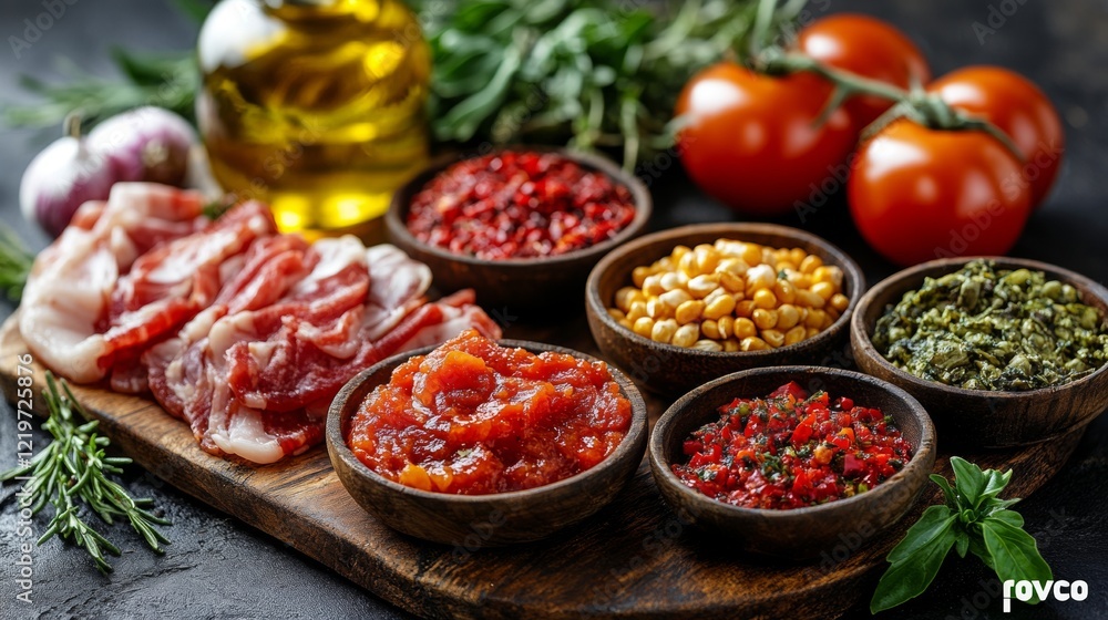 Mediterranean Cuisine Ingredients on Rustic Table Mediterranean Cuisine Ingredients on Rustic Table