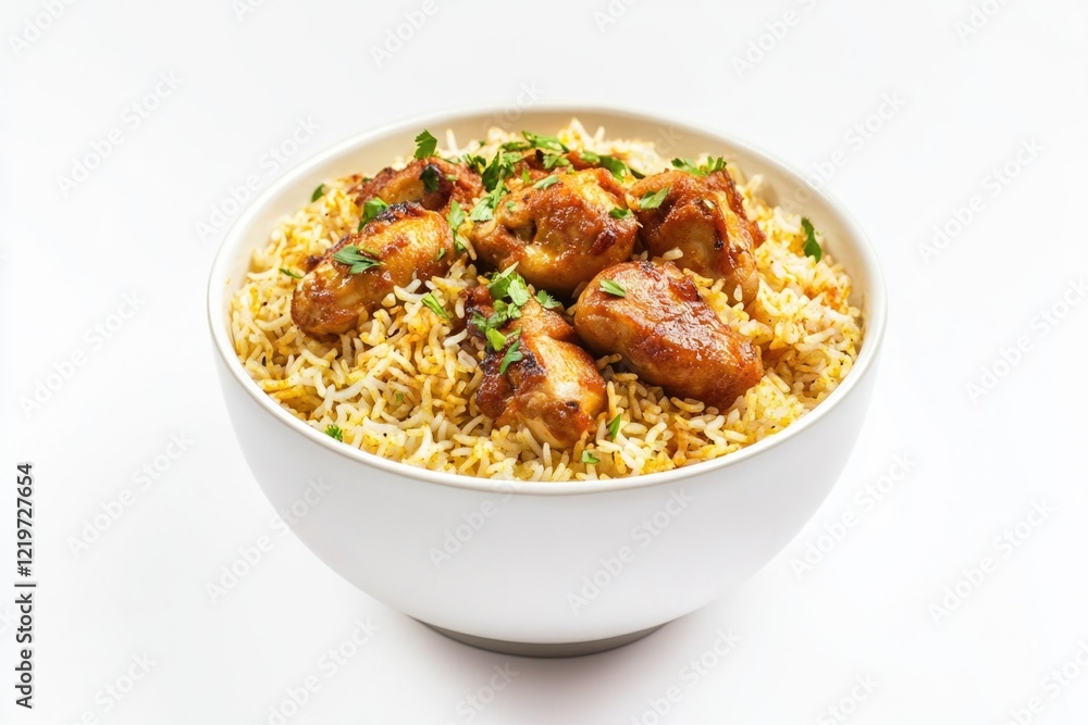 A simple white bowl filled with cooked rice and sliced meat, great for food or lifestyle images A simple white bowl filled with cooked rice and sliced meat, great for food or lifestyle images