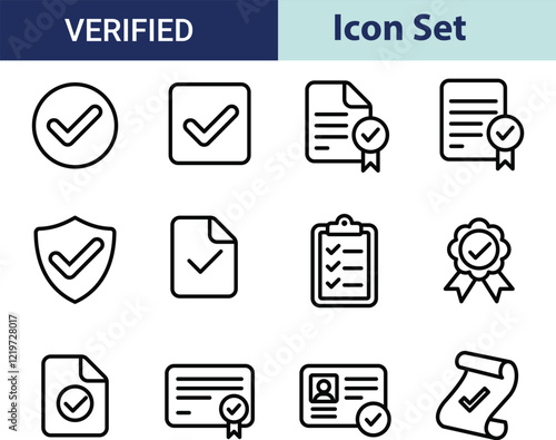 Verified checkmark guarantee icon set. Vector illustration of trust, warranty, agreement, badge, confirms, approval mark. Certified award for successful business. Badge warranty for web and app 