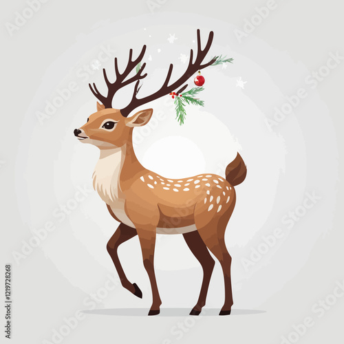 Deer, Christmas reindeer drawing. modern reindeer with gift ornate illustration, christmas illustration of festive holidays drawing. Christmas drawing of deer