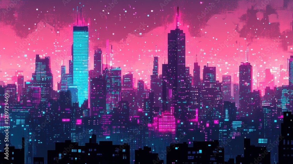 Obraz premium Vibrant Cityscape at Dusk with Dramatic Effects