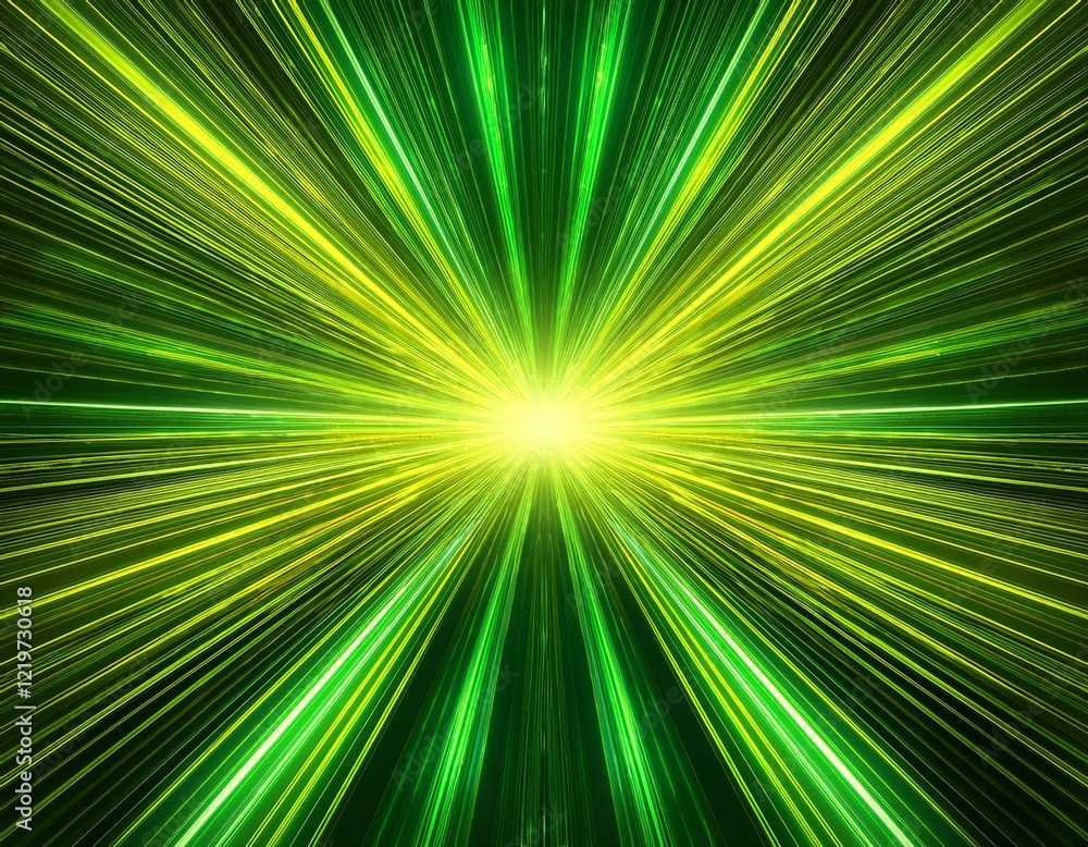 abstract background with green light rays and yellow glow representing speed of space time tunnel or energy flash abstract background with green light rays and yellow glow representing speed of space time tunnel or energy flash