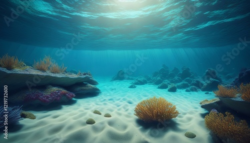 Wallpaper Mural beautiful underwater scene with a sandy ocean floor blue water and small rocks Torontodigital.ca