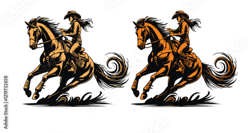 Vector cowgirl riding horse