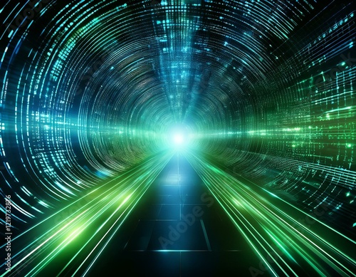 Wallpaper Mural abstract digital tunnel with glowing binary code in green and blue tones symbolizing data transfer virtual networks and advanced technology Torontodigital.ca
