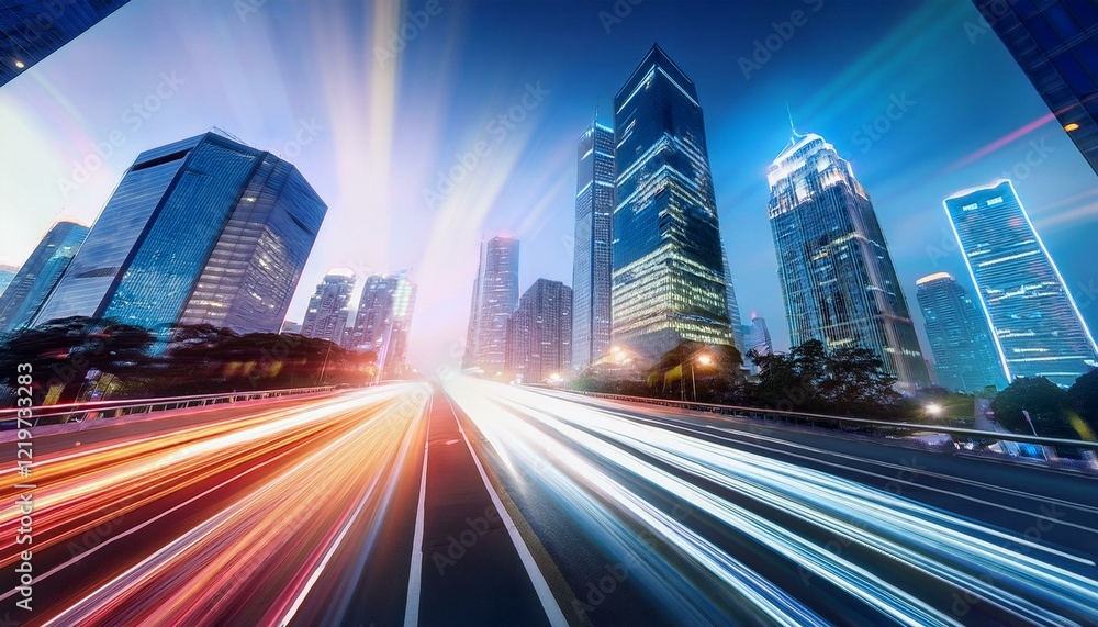 light trails on the modern building background light trails on the modern building background