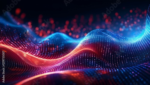 Wallpaper Mural abstract wave of glowing dots in vibrant blue and red hues creating a futuristic and dynamic digital pattern with a sense of depth and motion Torontodigital.ca