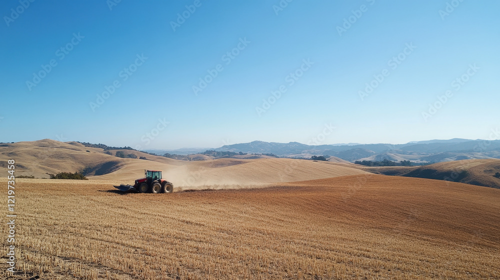 Tractor Working in Vast Open Fields Tractor Working in Vast Open Fields