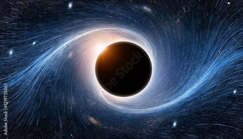 black hole over star field in outer space abstract space wallpaper with form of letter o and sparks of light with copy space photo