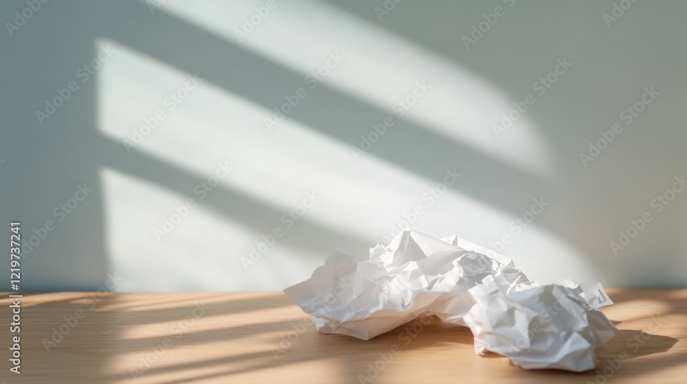 Crumpled Paper on Desk in Soft Natural Light Crumpled Paper on Desk in Soft Natural Light