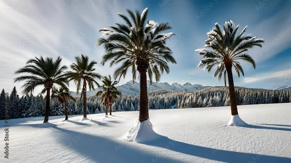 Beach with palm trees and snow. Beach with palm trees and snow.