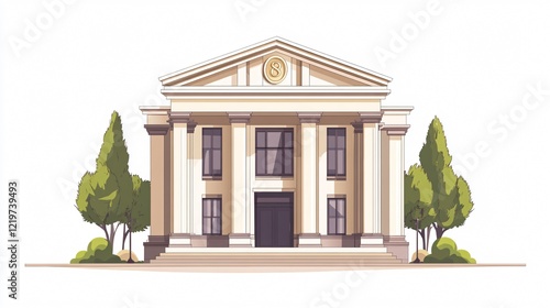 Modern Bank Building Vector Illustration Isolated on White Background