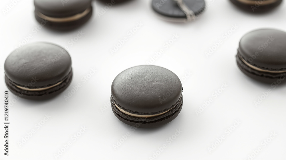 Black macarons on white background Black macarons on white background