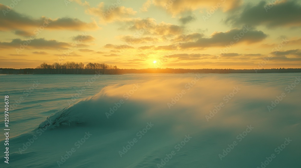 Obraz premium Gentle Snowfall Over a Serene Winter Landscape