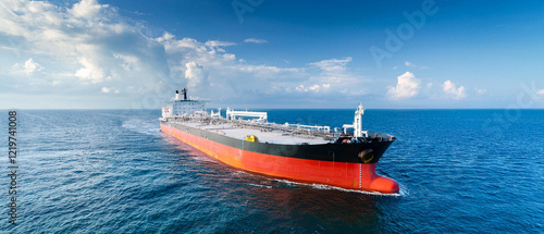 tanker with LNG tanks floats at sea