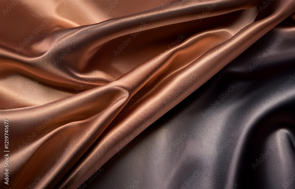 Satin colored smooth fabric, detail of straight lines of harmonious folds and shadows Satin colored smooth fabric, detail of straight lines of harmonious folds and shadows