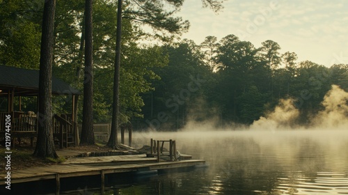 Mist Over Serene Lake at Dawn