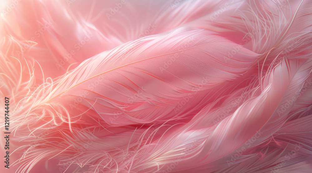 A close up of a feathery pink background with a feather in the foreground A close up of a feathery pink background with a feather in the foreground