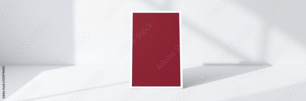A4 Paper Mockup in a minimalistic setting with soft shadows and a light background featuring a rich burgundy color A4 Paper Mockup in a minimalistic setting with soft shadows and a light background featuring a rich burgundy color