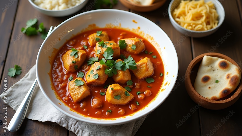 Chicken Tikka Masala Curry with Rice, Isolated On White Background Chicken Tikka Masala Curry with Rice, Isolated On White Background