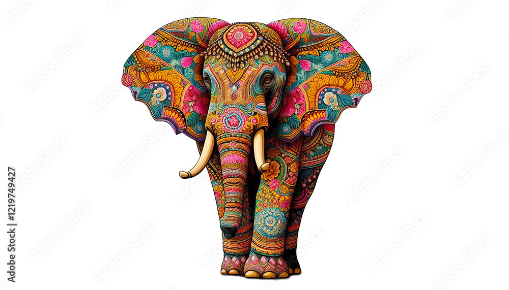 Obraz premium beautiful color design Rajasthani Indian folk art decorated Indian elephant cutout in transparent background, png format