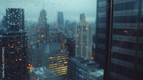 Soft Light Falling on Window with Cityscape Background