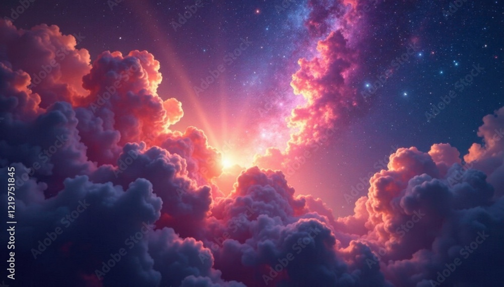 Fototapeta premium Luminous, nebular clouds with swirling galaxies, dreamy, nebulae, clouds