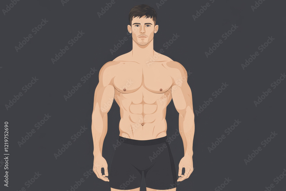 Fototapeta premium A man with a muscular body is standing in front of a black background