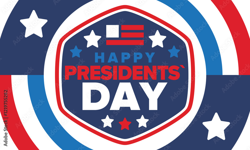 Happy Presidents day in United States. Washington's Birthday. Federal holiday in America. Celebrated in February. Patriotic american elements. Poster, banner and background. Vector illustration Happy Presidents day in United States. Washington's Birthday. Federal holiday in America. Celebrated in February. Patriotic american elements. Poster, banner and background. Vector illustration