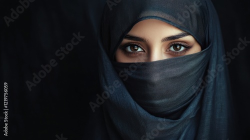 beautiful Muslim woman covered her face in b hijab. focus on the eyes photo